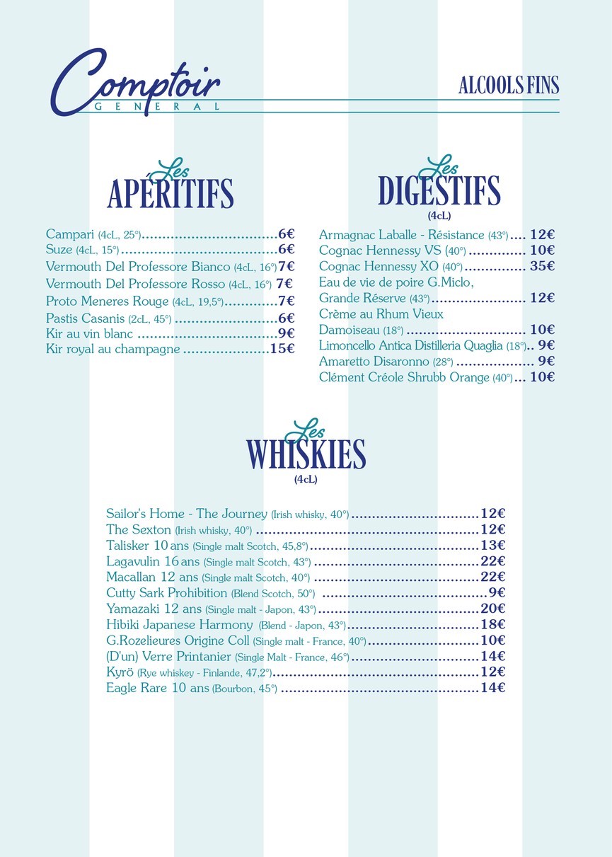 Le Comptoir Général menu 3