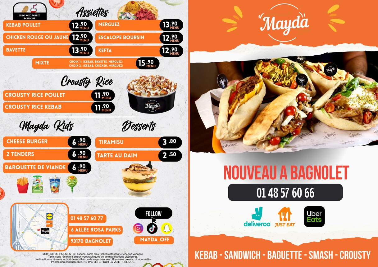 Restaurant Bagnolet - Mayda Kebab menu 2