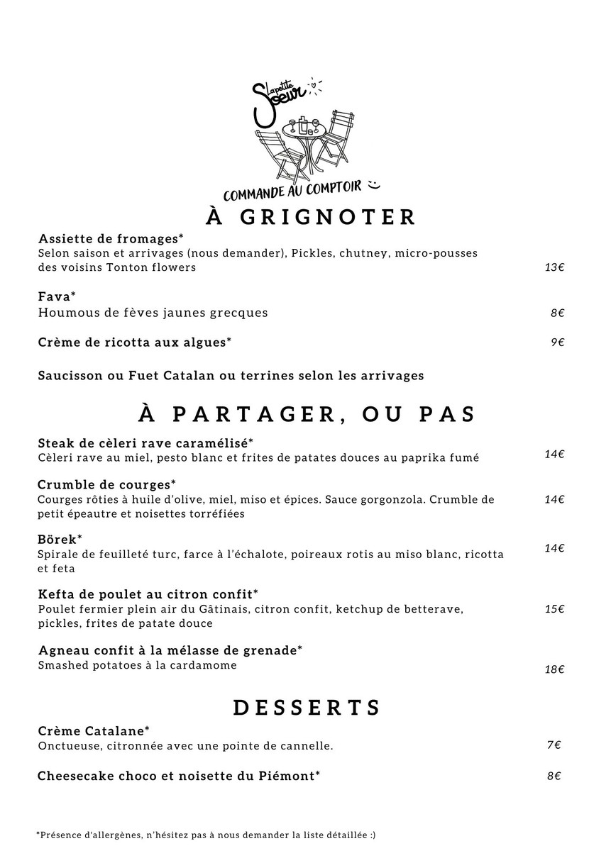 La Petite Soeur menu 1