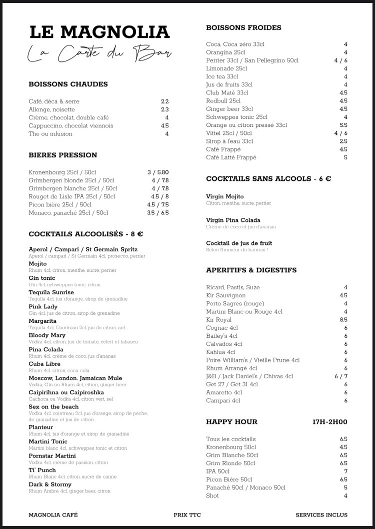 Le Magnolia Café menu 1