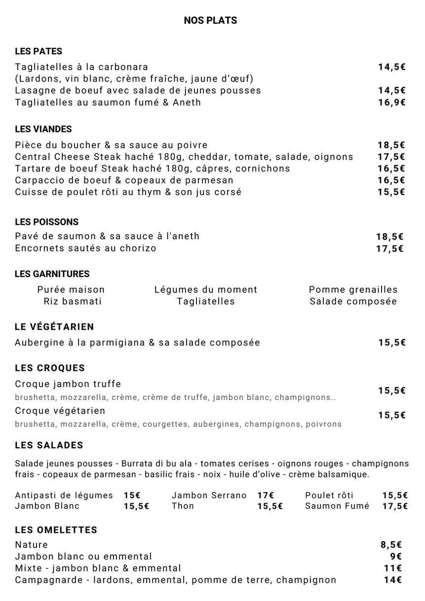CENTRAL PARC menu 2