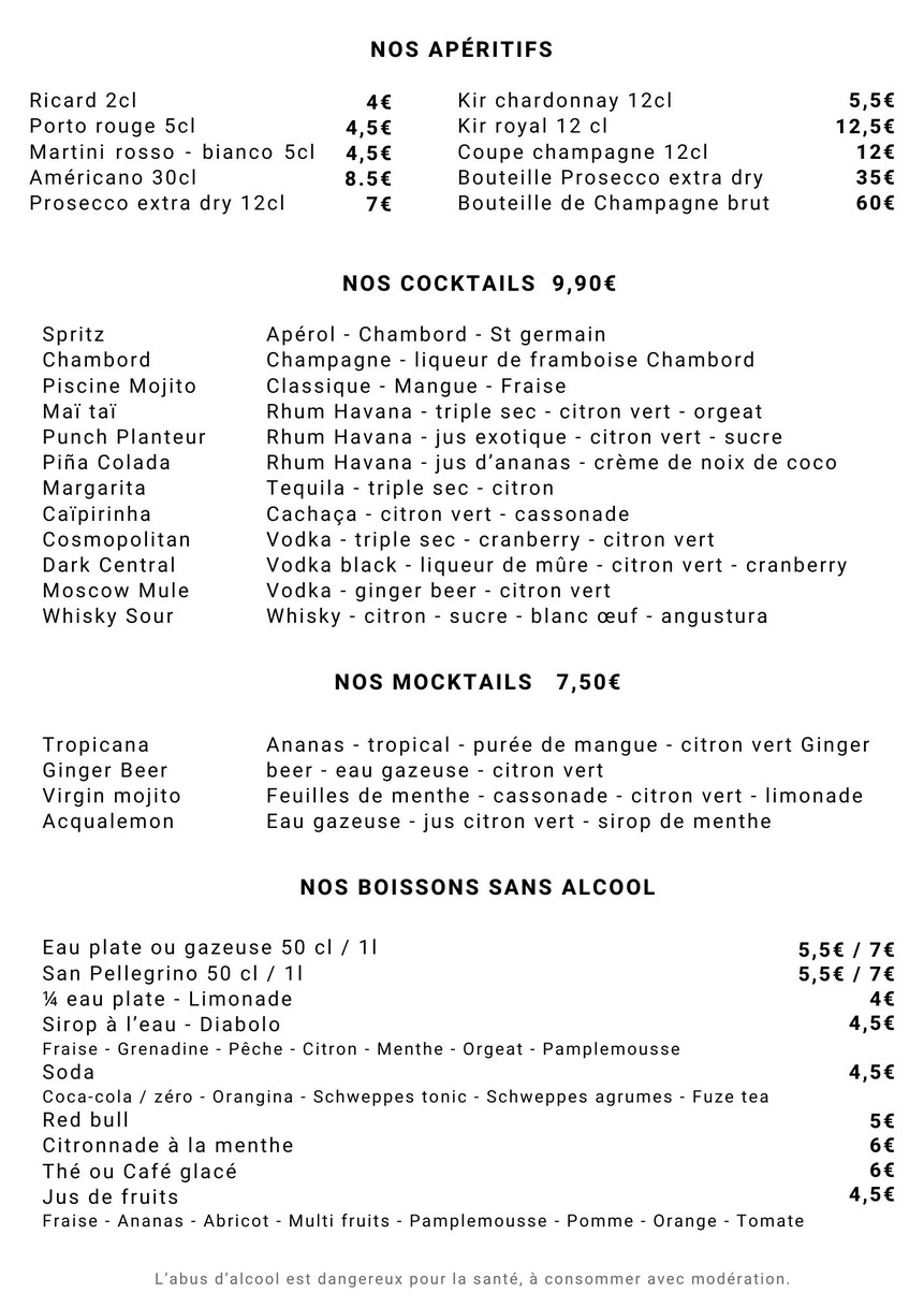 CENTRAL PARC menu 4