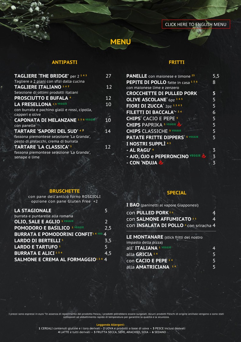 The Bridge - Food and Beer - Hamburger/Pizzeria/Birreria/Cocktail bar menu 1