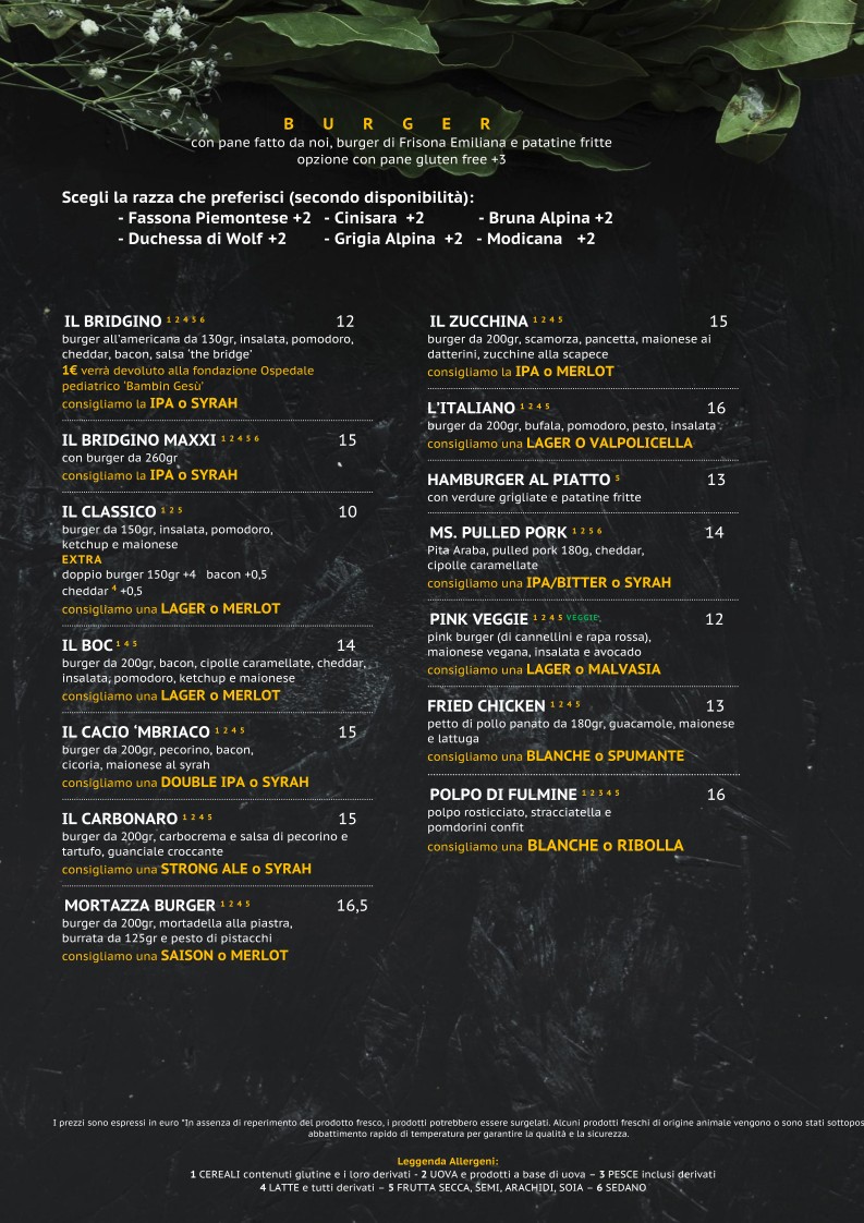 The Bridge - Food and Beer - Hamburger/Pizzeria/Birreria/Cocktail bar menu 3