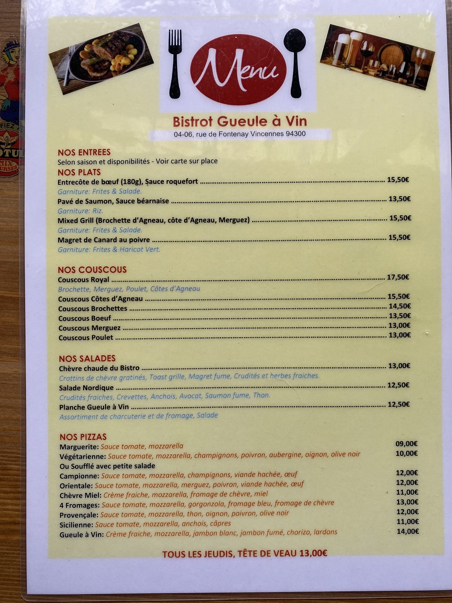 Bistrot La Gueule À Vins menu 1