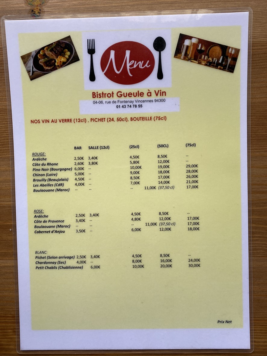 Bistrot La Gueule À Vins menu 2