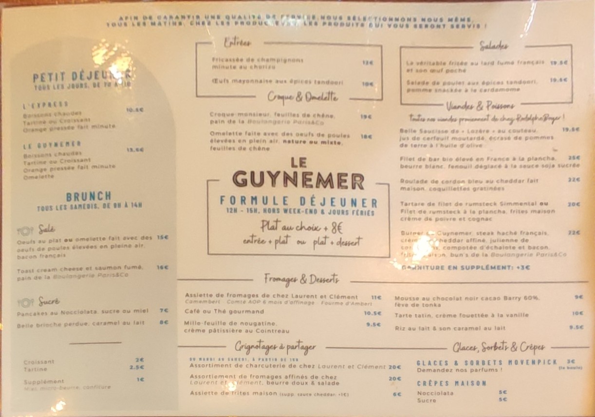 Le Guynemer menu 1