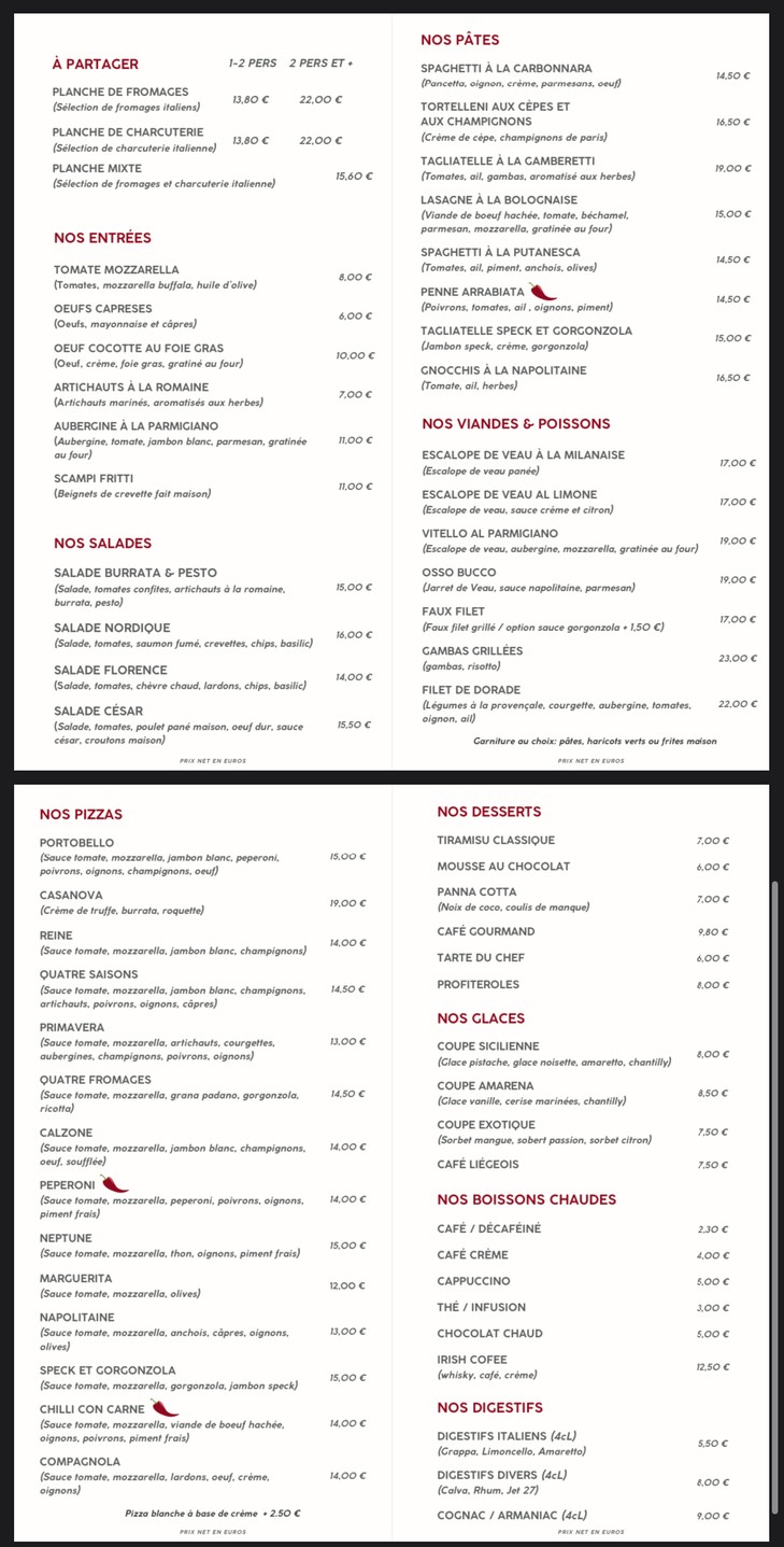 PORTOBELLO - Restaurant Italien Paris menu 2