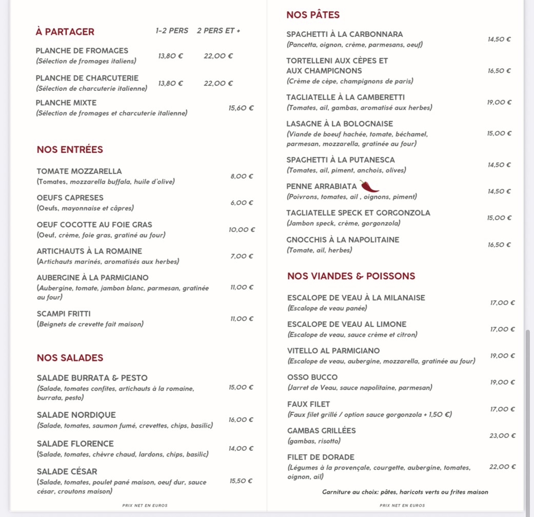 PORTOBELLO - Restaurant Italien Paris menu 3