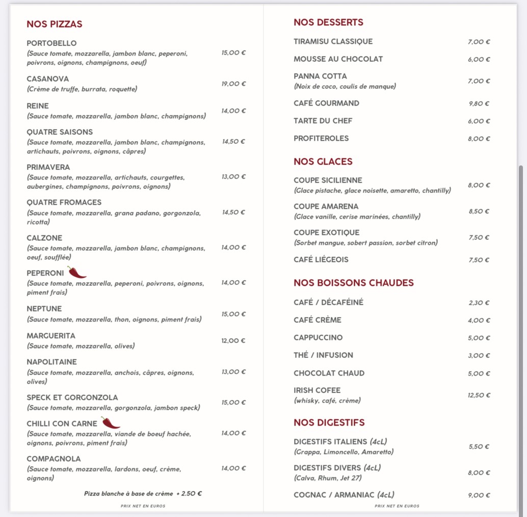 PORTOBELLO - Restaurant Italien Paris menu 4