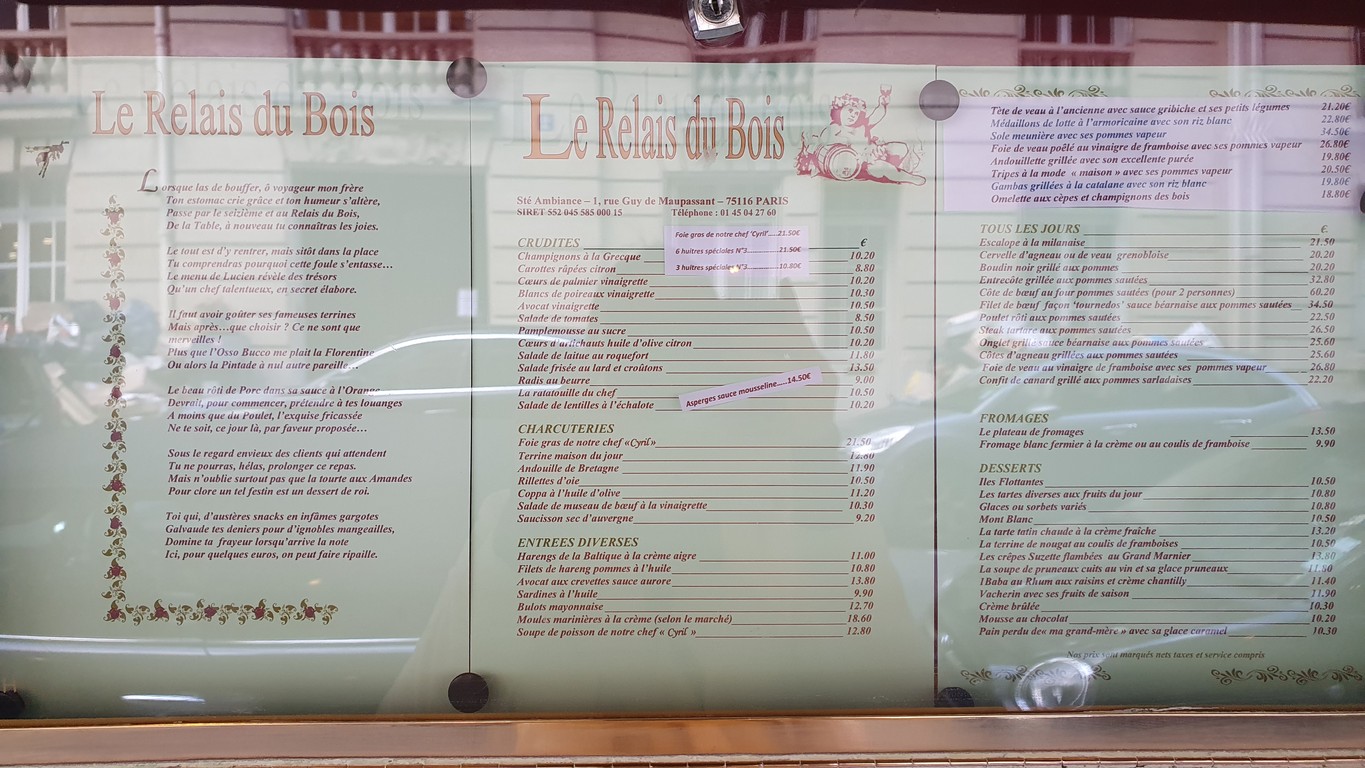 Le Relais du Bois menu 1