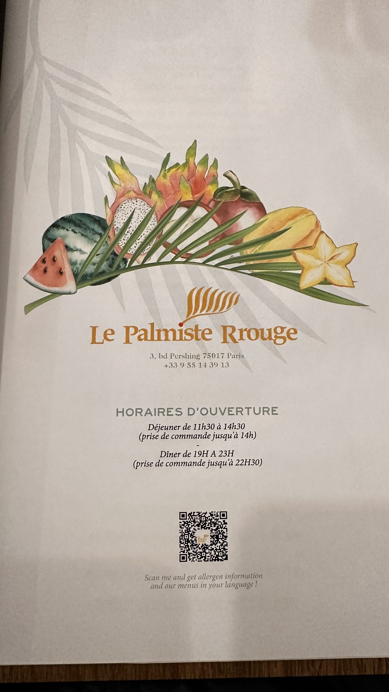 Restaurant Réunionnais Le Palmiste Rrouge menu 1