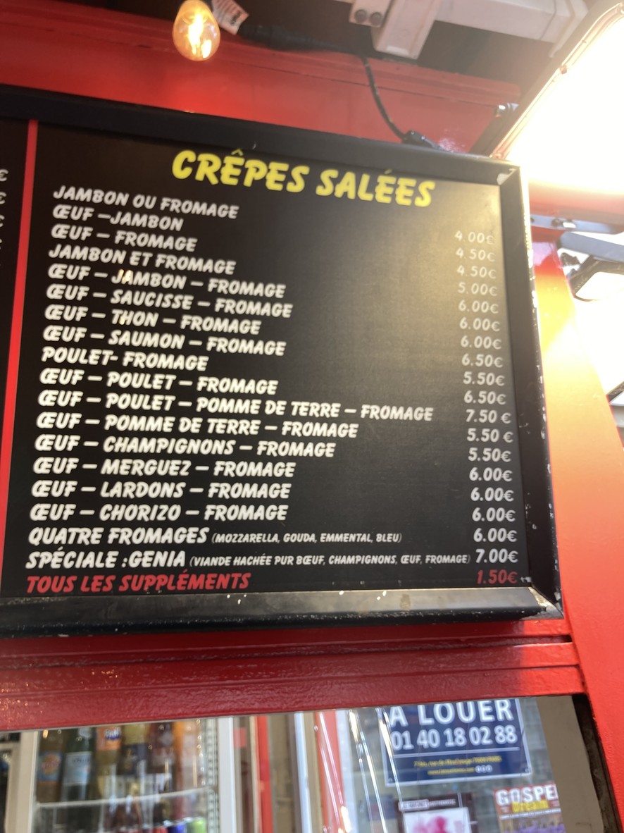 Crêperie Genia Montparnasse menu 1