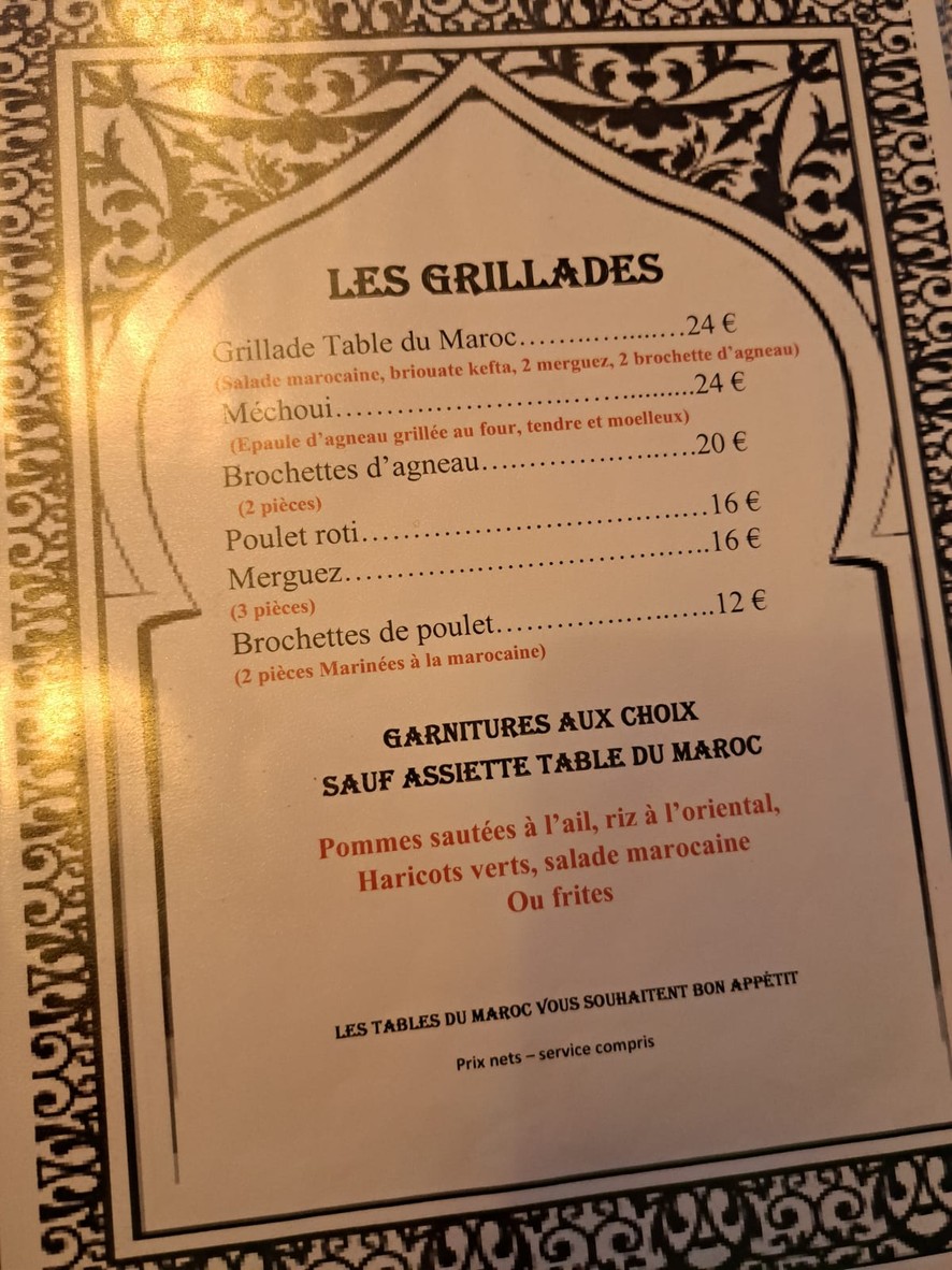 Restaurant Les Tables du Maroc menu 2