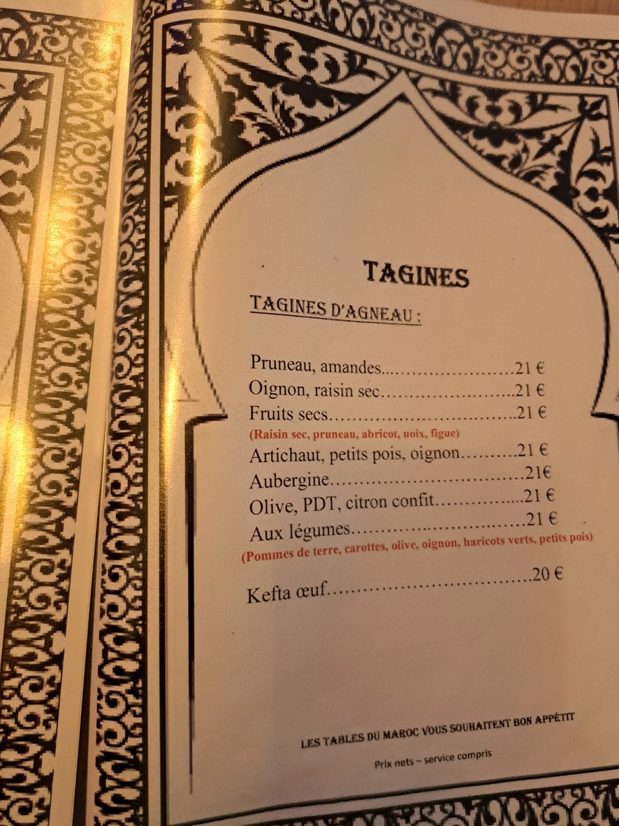 Restaurant Les Tables du Maroc menu 3