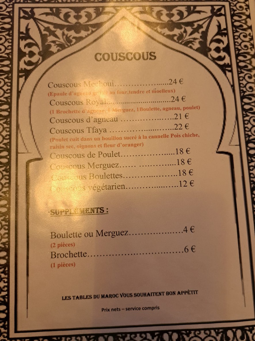 Restaurant Les Tables du Maroc menu 5