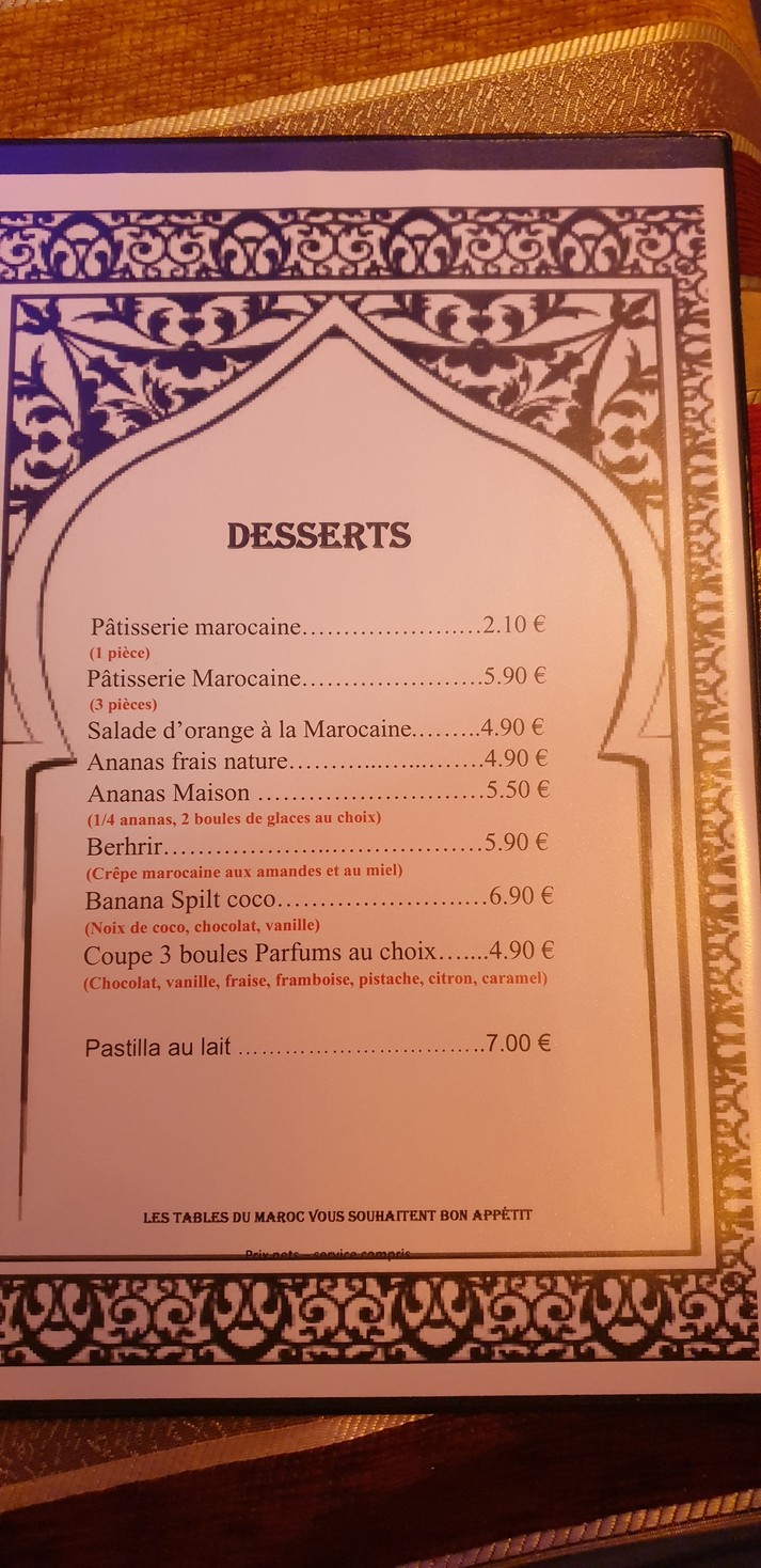 Restaurant Les Tables du Maroc menu 6
