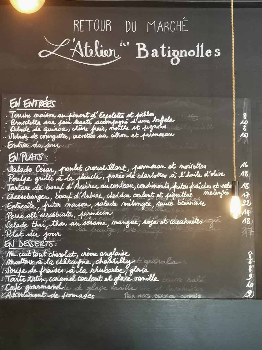 L'Atelier des Batignolles menu 1
