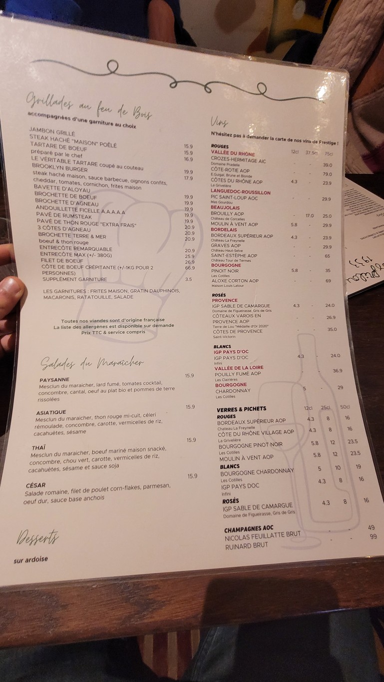 Chez Friloux 1933 menu 2