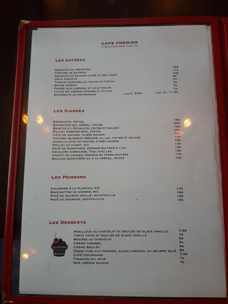 Café Premier menu 1