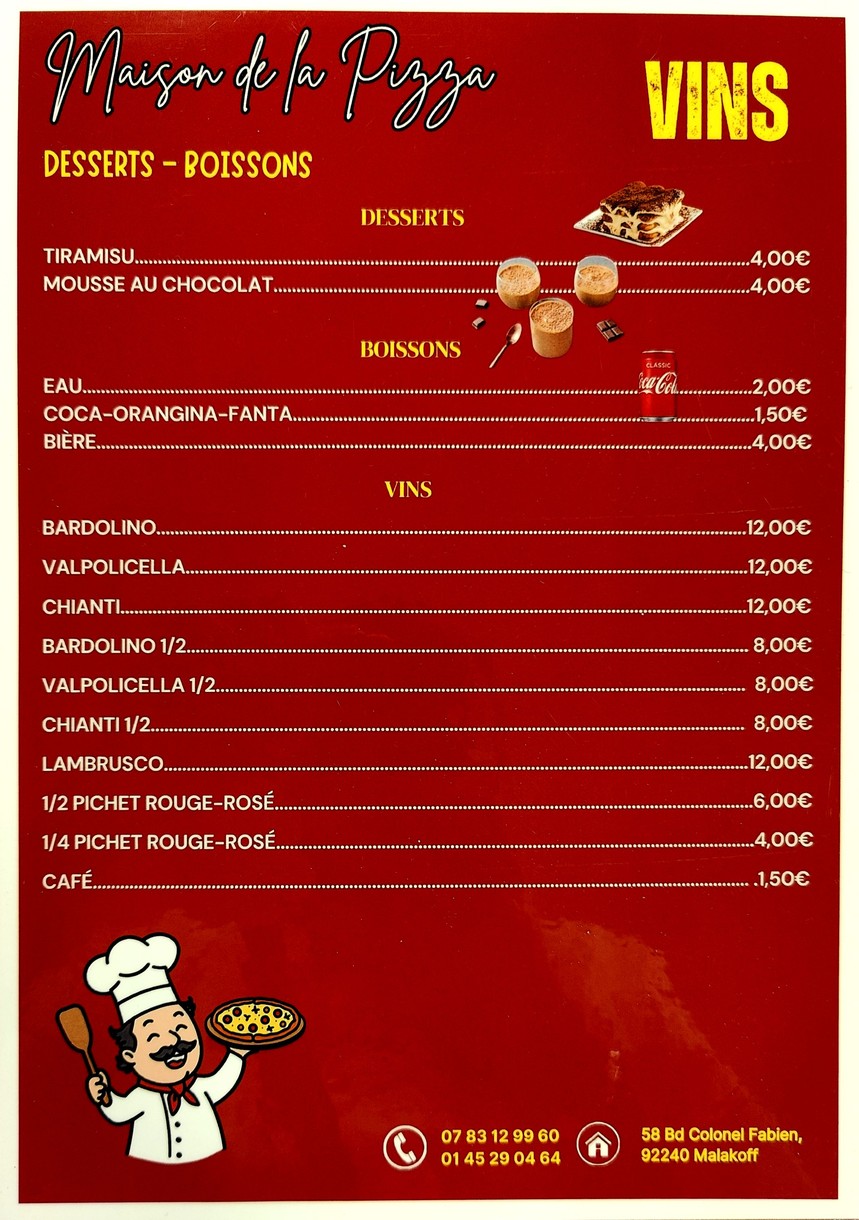Maison De La Pizza menu 2