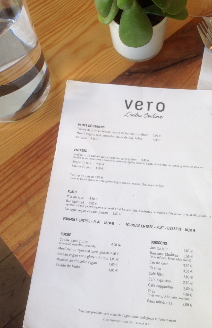 Vero l'Autre Cantine menu 1