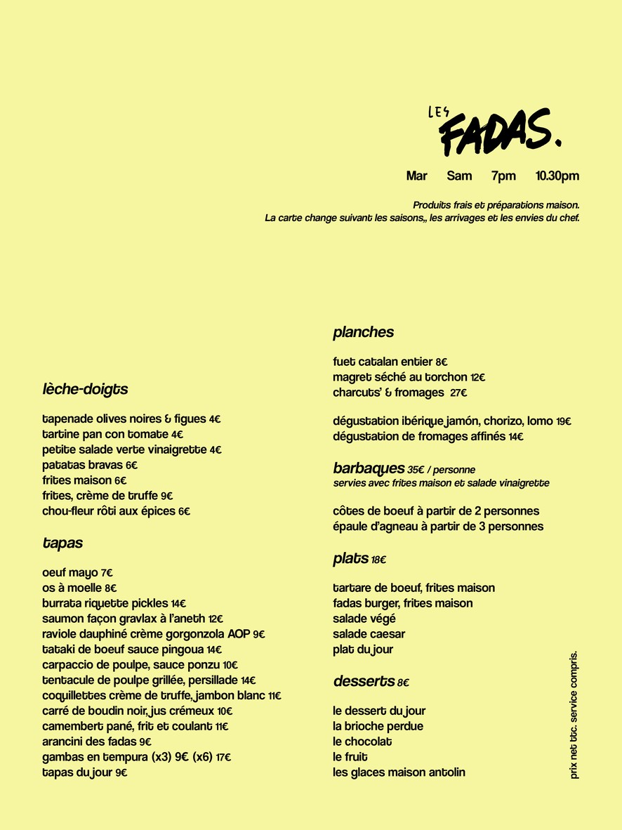 Les Fadas menu 2
