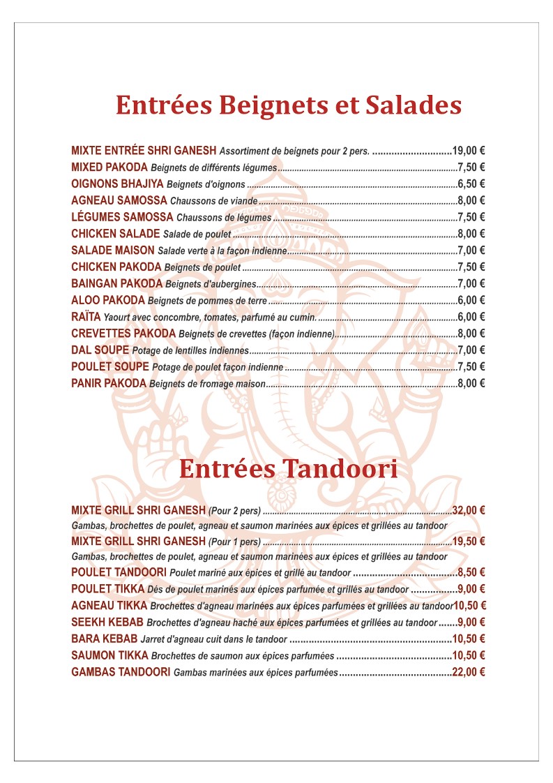 Shri Ganesh menu 2