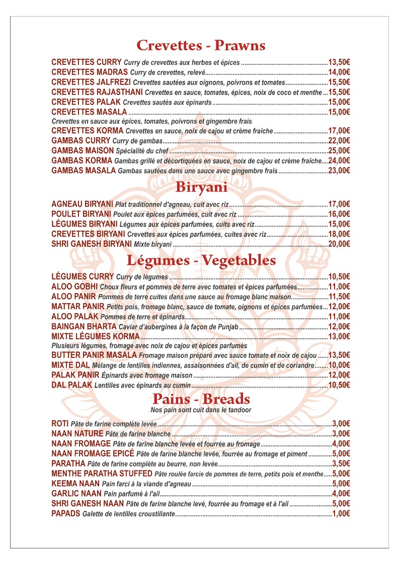 Shri Ganesh menu 4