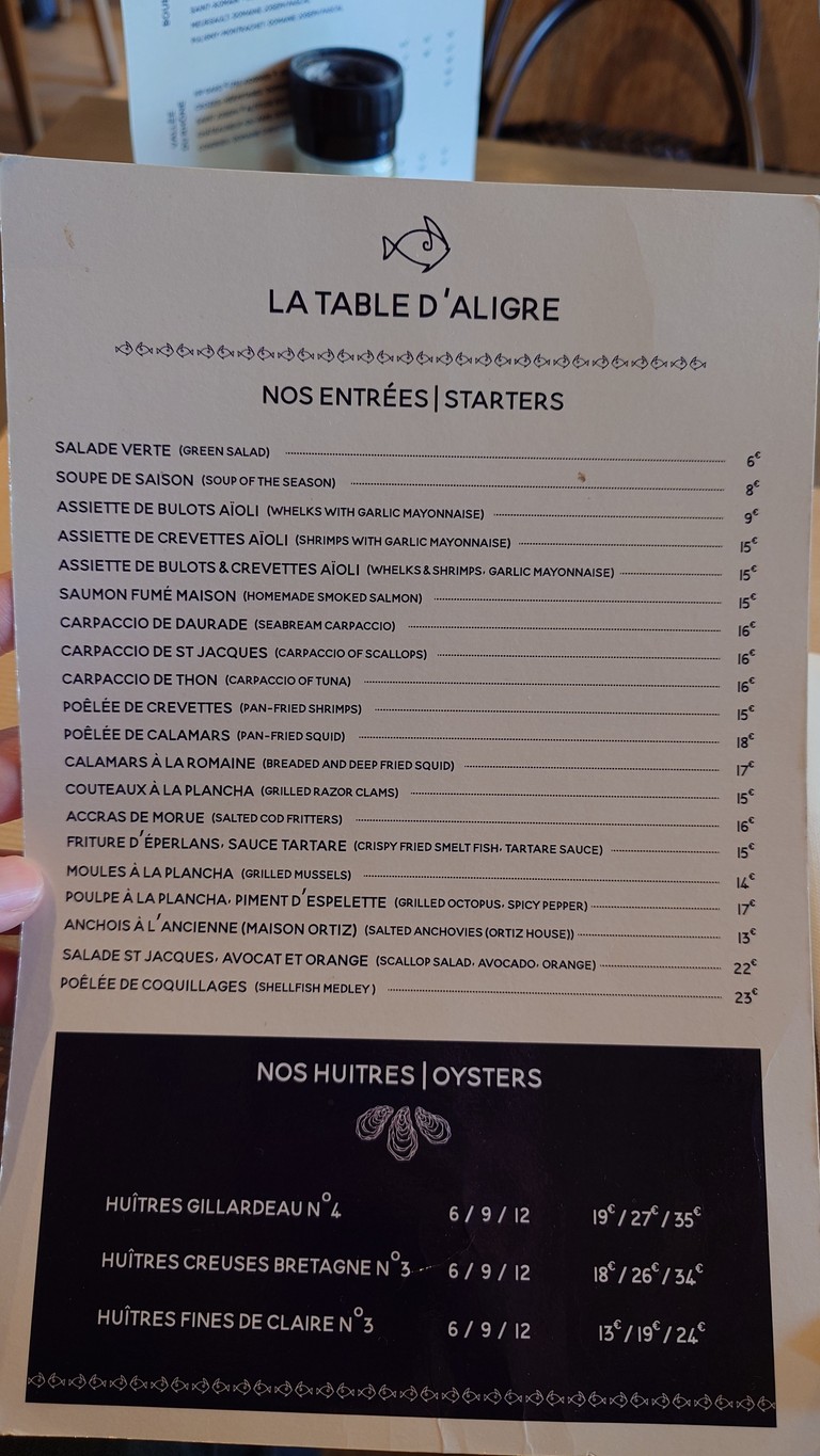 La Table d'Aligre menu 1