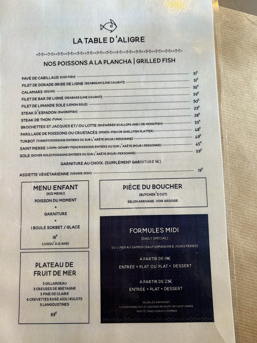 La Table d'Aligre menu 2