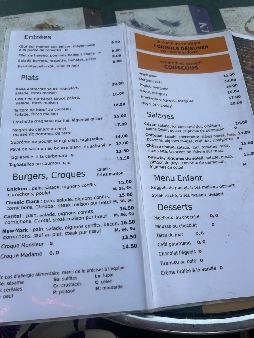 Chez Clara menu 1