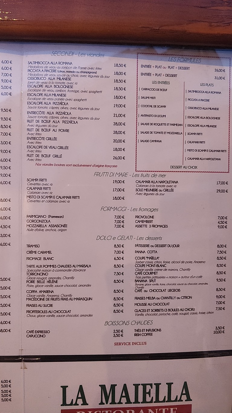 La Maiella menu 3