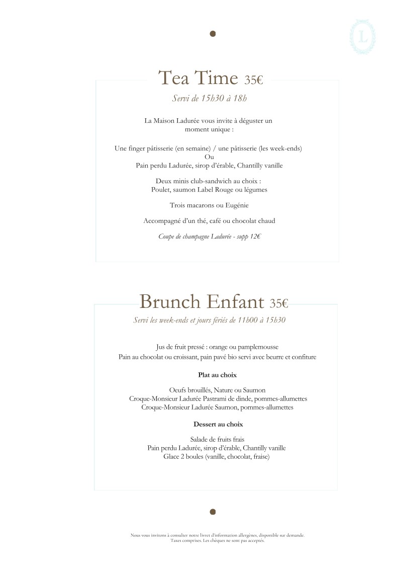 LADURÉE Pavillon Gravelle menu 1