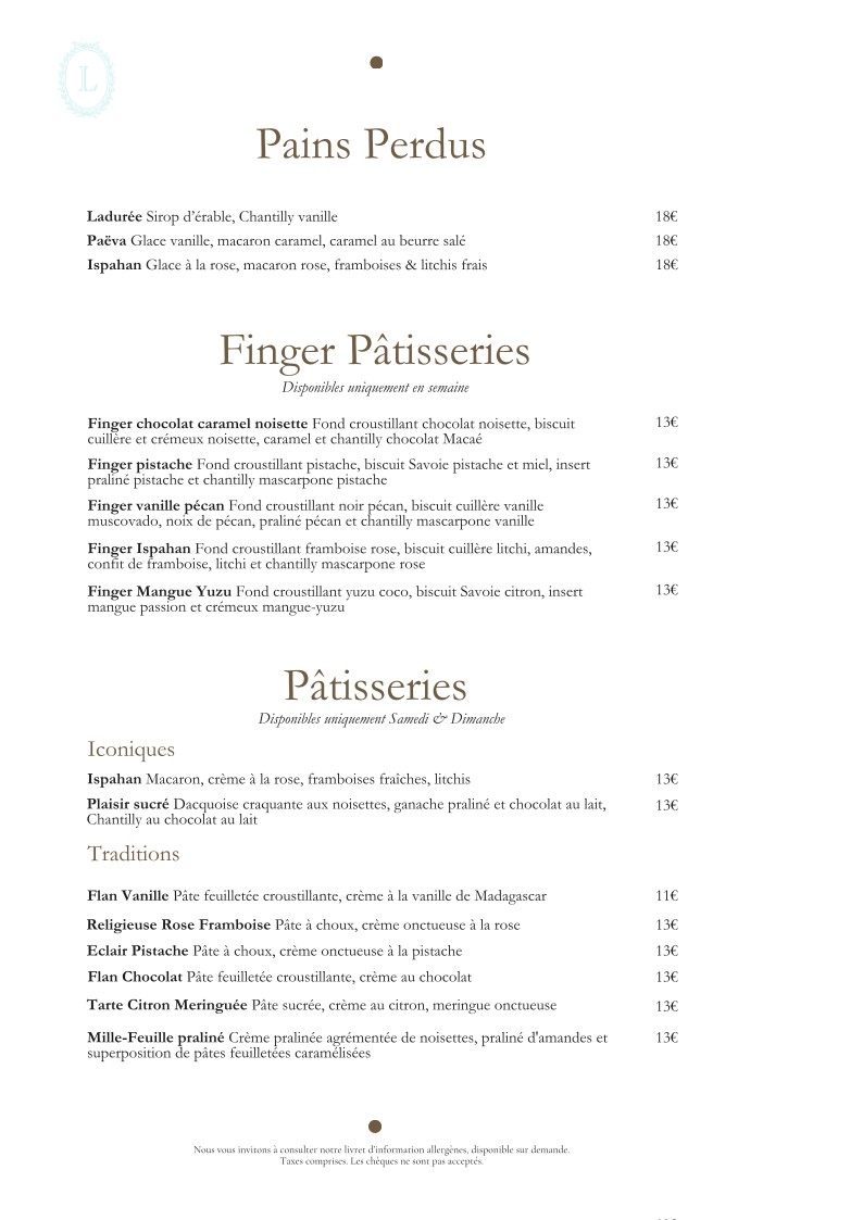 LADURÉE Pavillon Gravelle menu 3