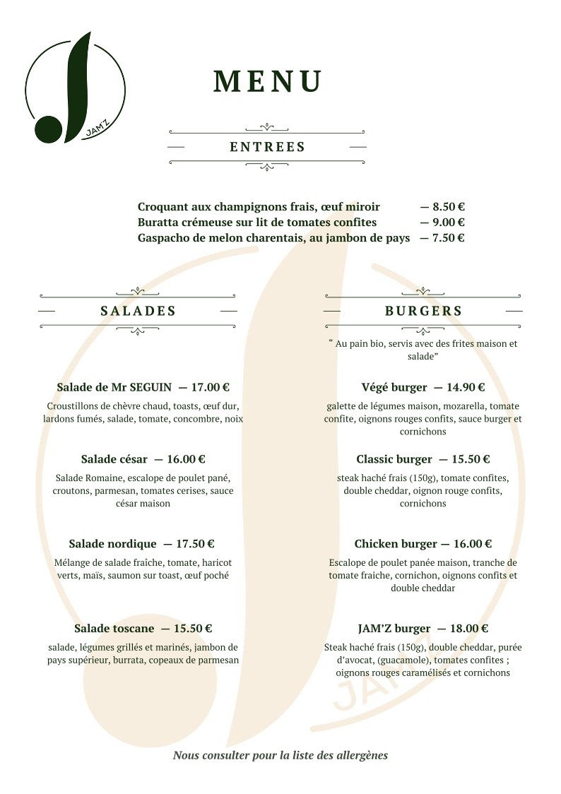 Jam'z-Montreuil menu 1