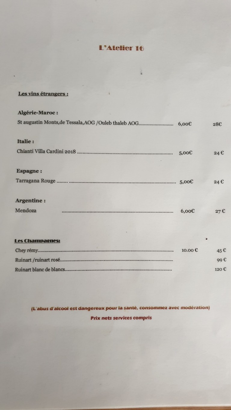 Le Petit Saint-cloud menu 1