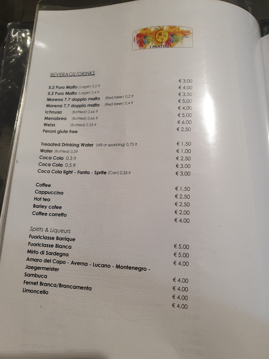 I Fratelli, Restaurant Pizzería menu 4