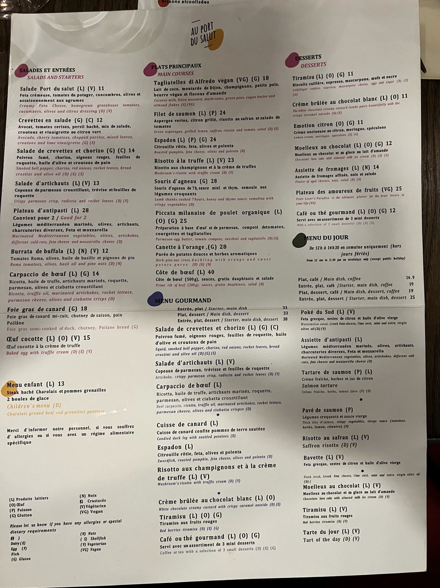 Au Port du Salut menu 1