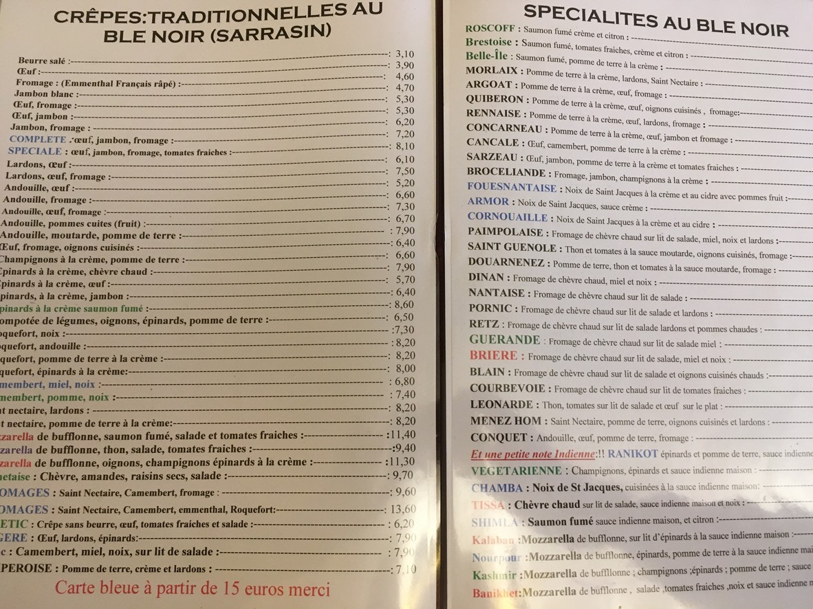 Crêperie L'Éden d'Armor menu 1