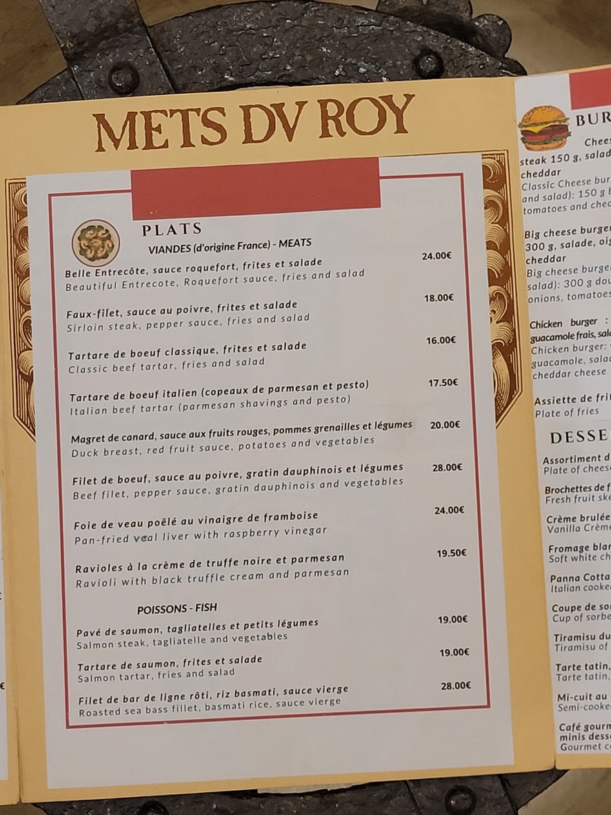 Le Mets du Roy menu 1