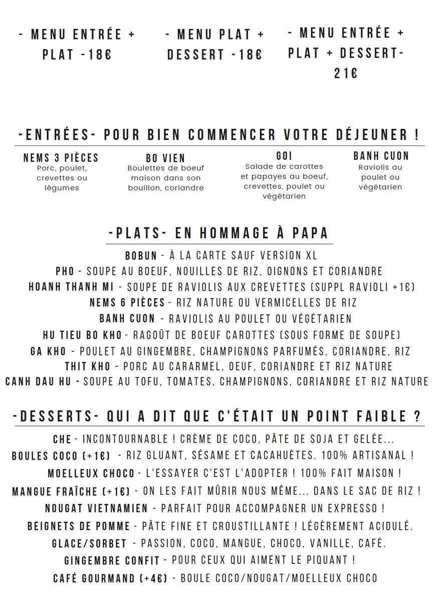 Xinh Xinh menu 1