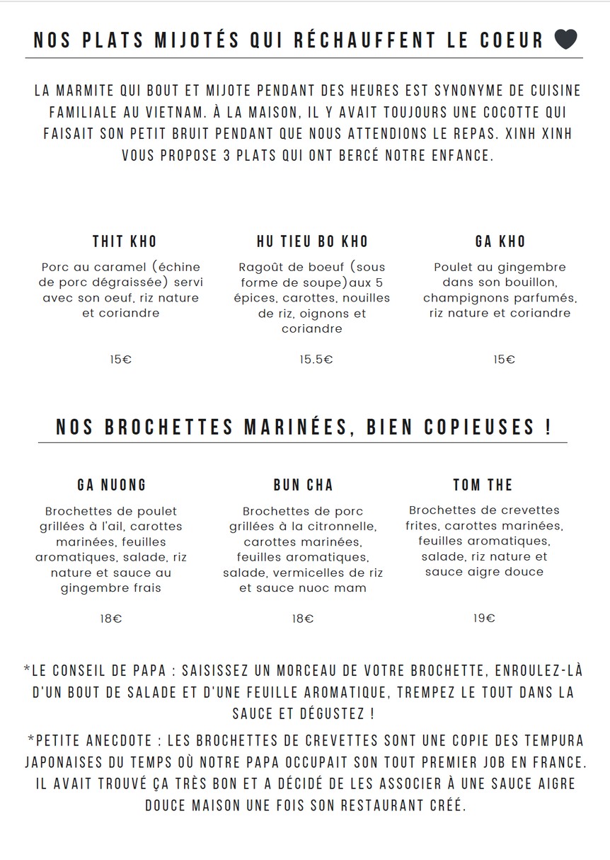 Xinh Xinh menu 3
