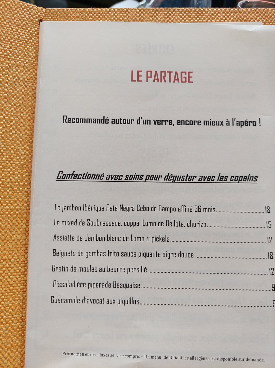 Bistrot Chic menu 1