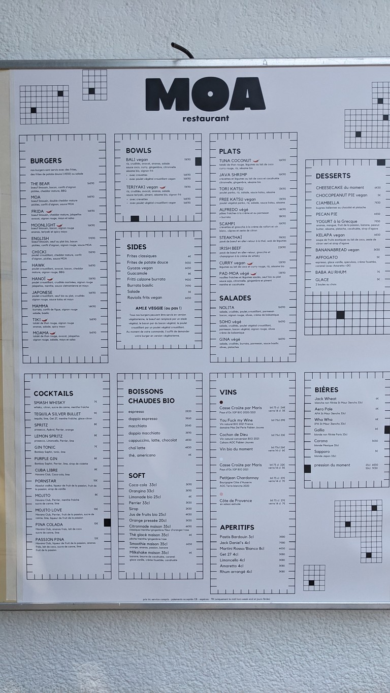 Restaurante MOA menu 1