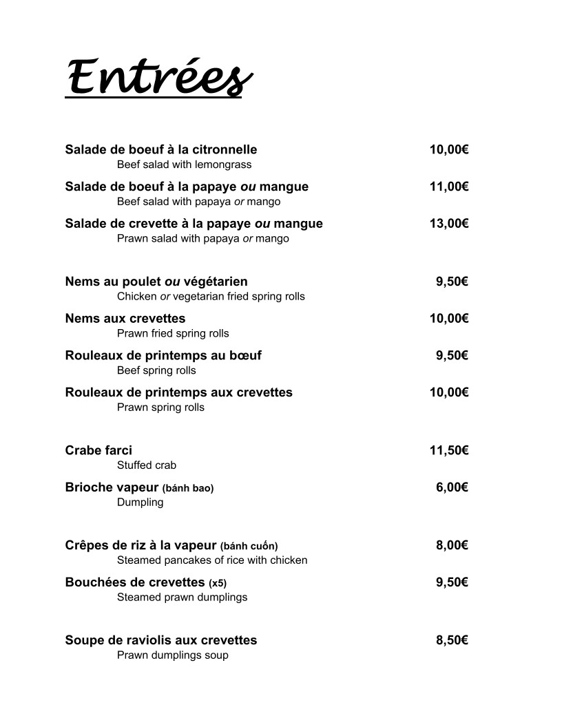 Le Jardin de Montsouris menu 1