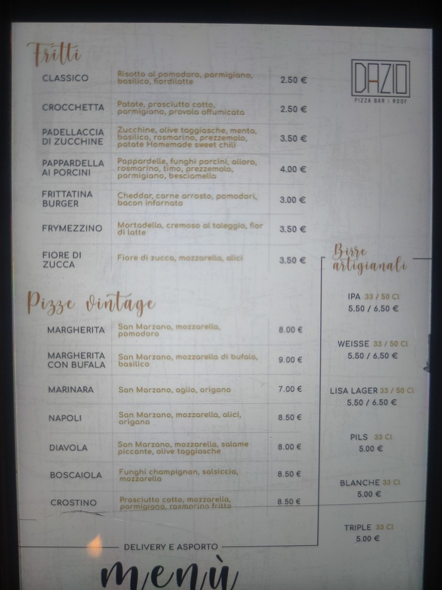 Dazio Roma menu 1