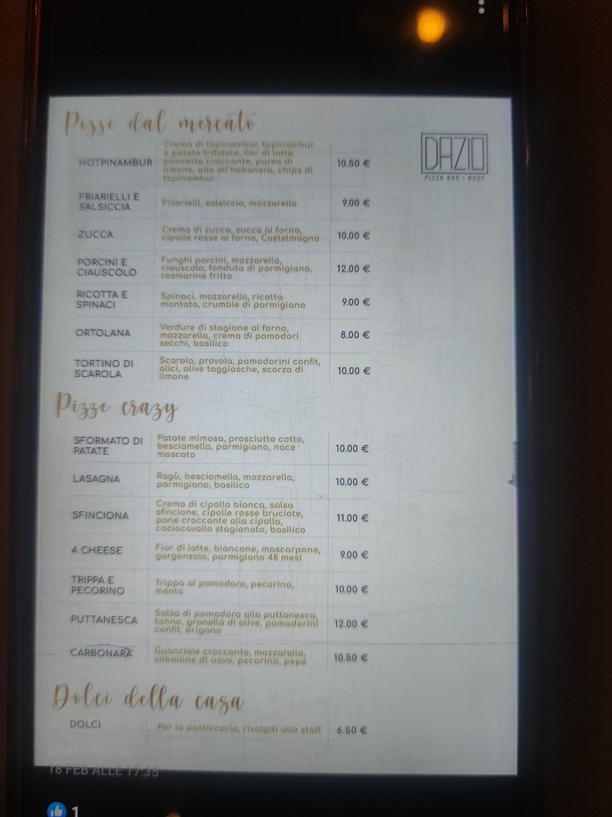 Dazio Roma menu 2