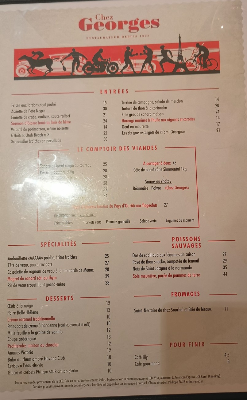 Chez Georges menu 1