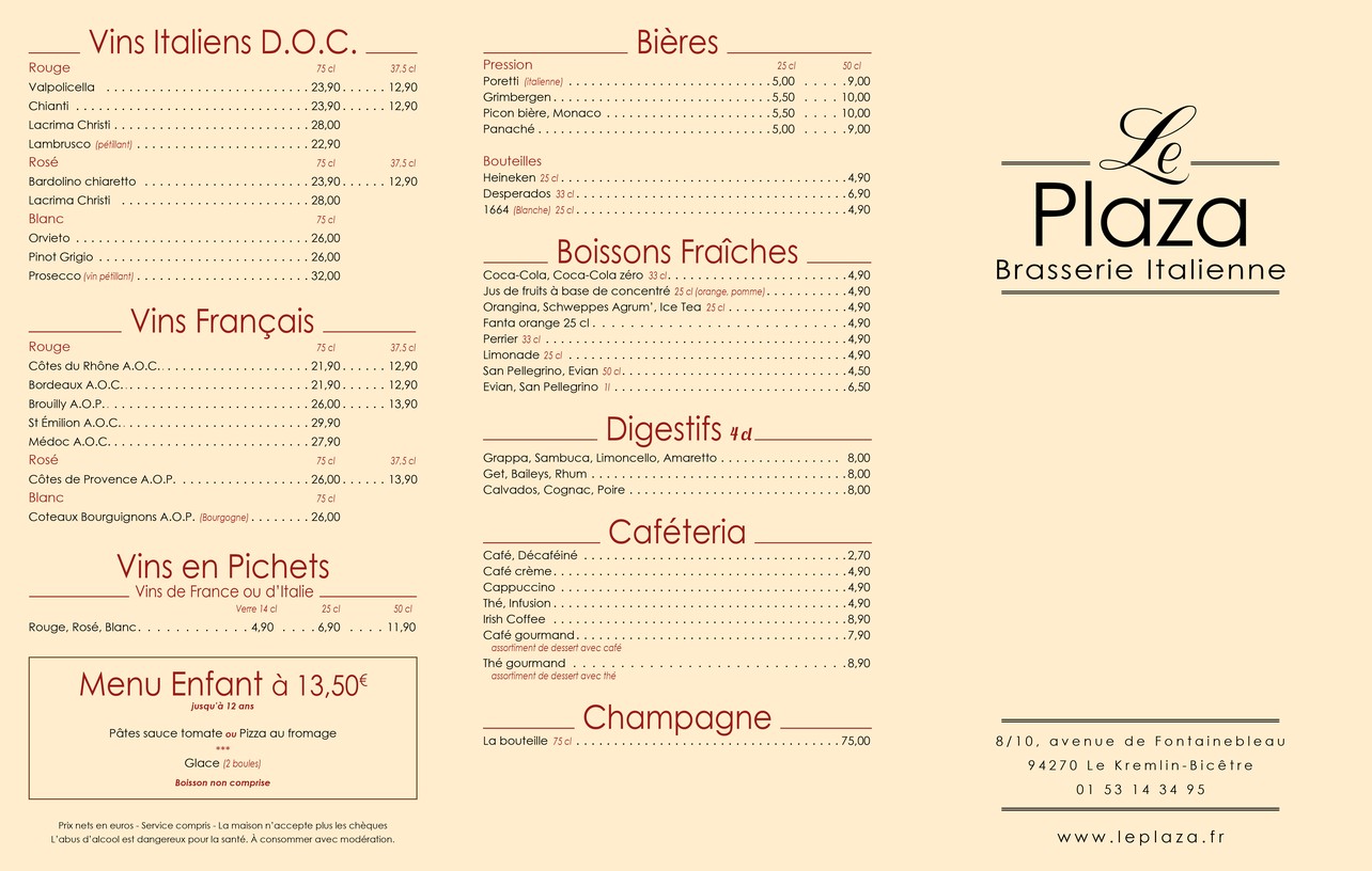 Le Plaza menu 1